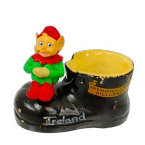 Vintage Elf Knee Hugging Leprechaun On Chalkware Boot Ireland 1975